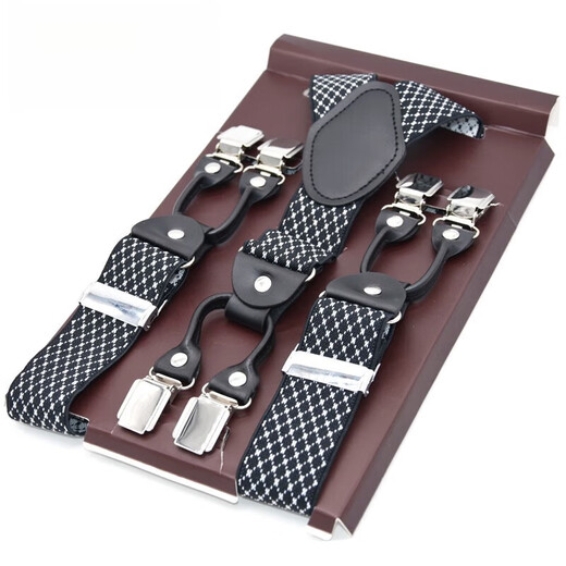 Mu Tuo's temperament leather strap clip new men's six -clip straps Middle -aged elderly suspended business West pants fat people hanging pants band fuge (bandwidth 3.5cm)