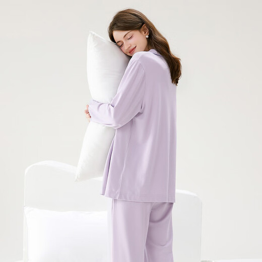 Fen Teng Fen Teng Couple Pajamas Soft Cotton Cotton Fan Chengcheng's Same Style Stars' Same Style 40 Count Cotton Mo Couple's Home Clothes Set Lilac Purple-Women's XL