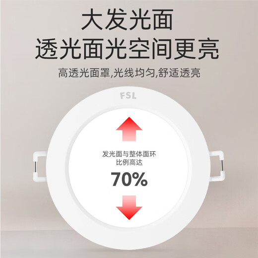 Foshan Lighting (FSL) ultra-thin LED downlight embedded ceiling spotlight lighting ceiling hole light 6W opening 95-100mm white light (6000K) Lejia series