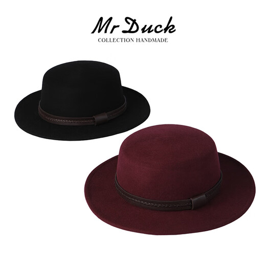 Same style as Mr DUCK show, Australian 100% wool flat hat for women to keep warm in autumn and winter, red top hat, Qiji red New Year match, agarwood plain black (100% wool)-MW362171 S (suitable for head circumference 52-54cm)