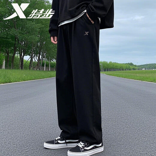 Xtep sports pants men's pants autumn knitted loose legged trousers woven casual straight pants quick-drying student running pants knitted straight pants black L /175