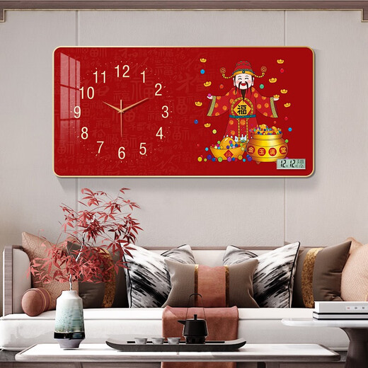 Chat dieu de la richesse horloge silencieuse Nouveau style chinois moderne Lumière luxe mural et montres décoration de salon horloges de dessin et fortune 3291 affichage de calendrier taille globale 30 * 60 cm