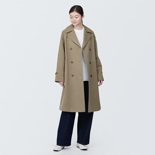 无印良品（MUJI）女式 不易沾水 双排扣大衣外套女款风衣春季外衣女装女士BDE33C4S 米色 M （160/84A）