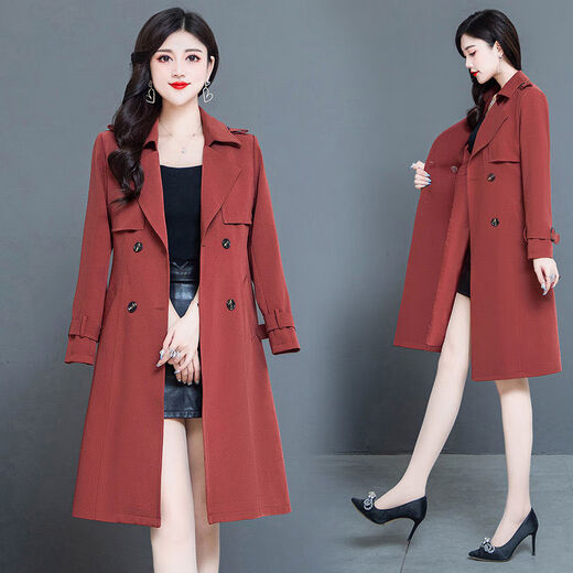 Pierre Cardin high-end windbreaker women's mid-length 2025 spring and autumn new spring Korean version slimming popular coat jacket brick red L recommended 85-105Jin Jin equals 0.5 kg