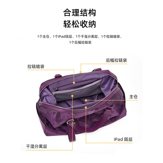 CRISP KERREIN香港品牌短途旅行包女手提大容量轻便健身包游泳潮牌行李包袋男 紫色