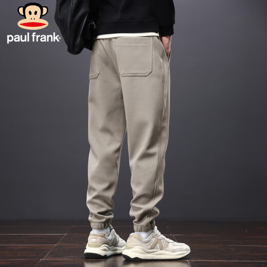 大嘴猴（paul frank）裤子男士夏季休闲裤男裤宽松运动小脚束脚卫裤男 卡其色 2XL