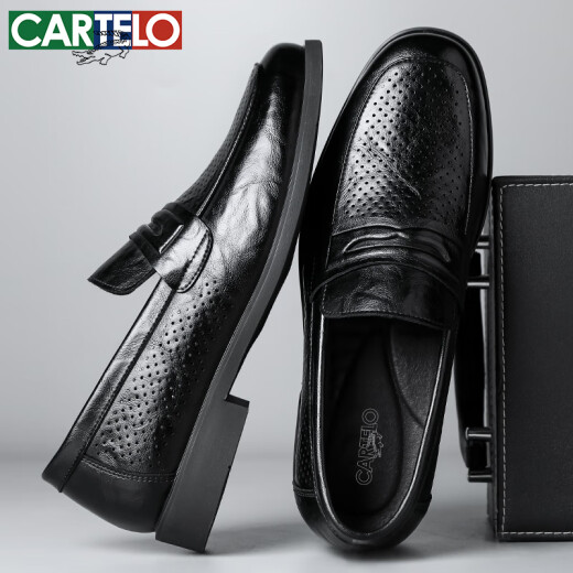 
CARTELO men's leather shoes summer breathable business casual shoes loafers one-foot hollow leather shoes men 9934 black 43