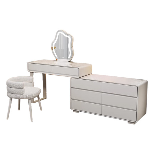 FEDDIES slate dressing table bedroom cream style Internet celebrity solid wood dressing table table six drawer cabinet integrated modern simple storage cabinet white 120CM table + cabinet + cloud mirror + petal chair solid wood six drawer cabinet slate countertop