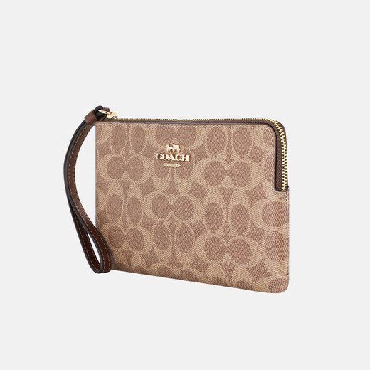 COACH Brand Direct Supply Women's Small Coin Purse Wrist Bag Khaki Presbyopia with Brown CZ277