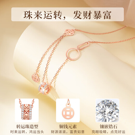 MOLADY S925 silver necklace for women rose gold transfer bead pendant jewelry birthday anniversary gift for girlfriend and wife imported zircon transfer bead copper coin necklace * gift box