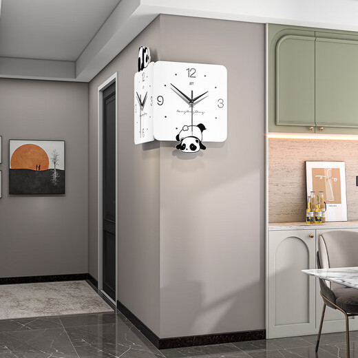 Jiujiuda restaurant panda double-sided corner wall clock living room home 2025 new clock wall hanging modern simple clock