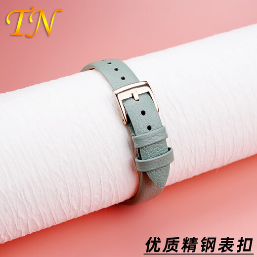 天牛适配阿玛尼满天星小方表小绿表AR11302 11149 11399 8039真皮表带 浅绿色  钢色扣 14mm