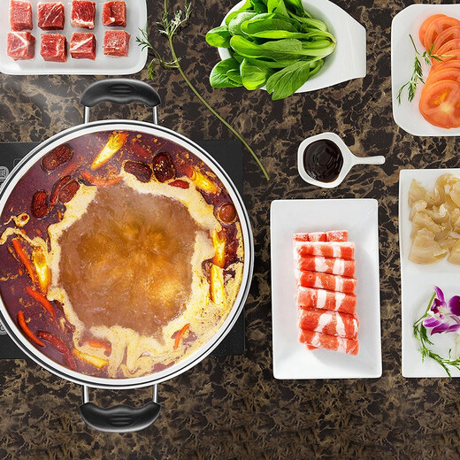 SUPOR hot pot pot 304 stainless steel large capacity household soup pot double bottom large pot shabu shabu gas induction cooker universal without separation diameter 30cm