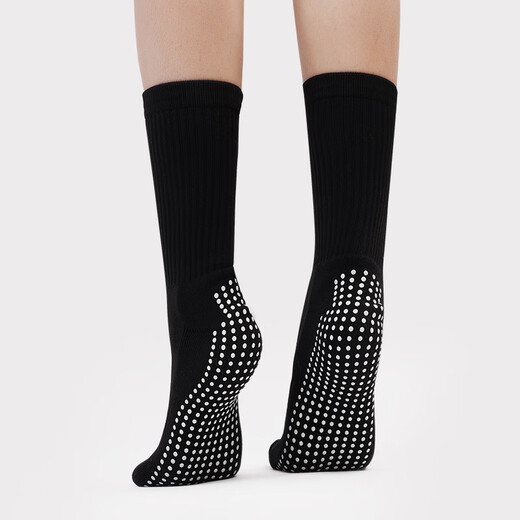 Huodiniao Autumn and Winter Professional Men's Yoga Pilates Anti-Slip Socks Mid-Tube Indoor Rope Jumping Sports Training Running Fitness Socks Thickened Mid-Tube Anti-Slip Socks - Black 2 Pairs