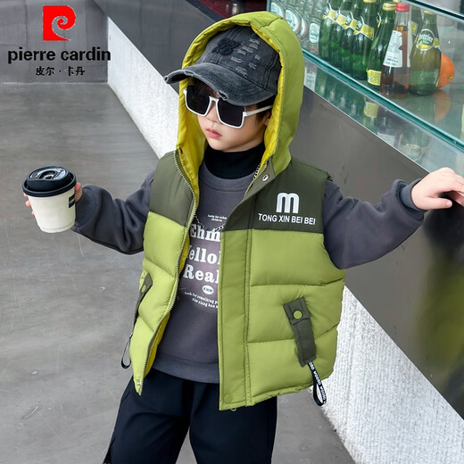 Pierre Cardin Children's Vest Winter 2025 New Boys' Down Cotton Vest Western Style Baby Autumn and Winter Thickened Outer Vest Black 150 cm