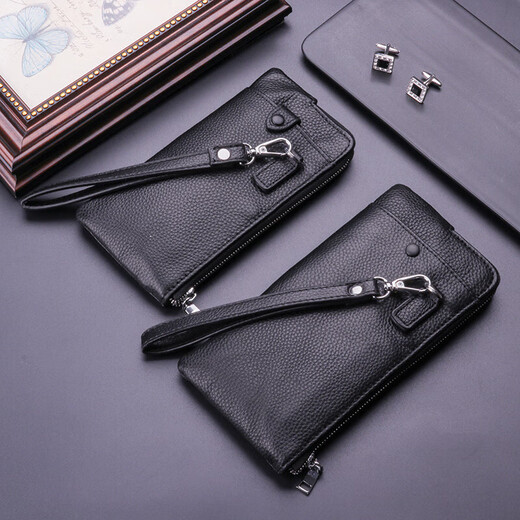 Jinlilai Handbag Men's Men's Men's Long Cuir Small Mandbag Men's Mobile Phone Phone Sac Multi-fonction de grande capacité Hand Hands Black Black