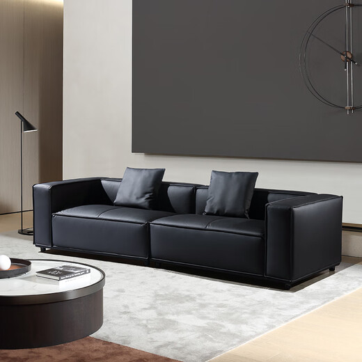 Sacred Elephant first layer cowhide sofa simple light luxury big black cow sofa 9716 black three-seater