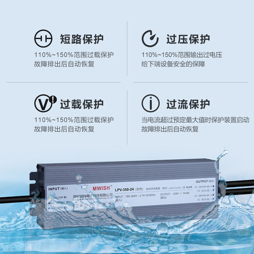 明纬led防水开关电源24V直流12V33a户外变压器200W300W400W灯带箱 LPV-350-12350W-12V29A顺