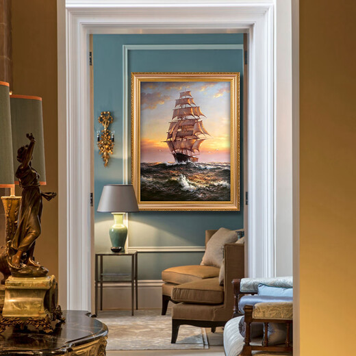 
Emperor Flag Sailing Nautical Chart Pure Hand-painted Oil Painting European Decorative Painting Entrance Entrance Entrance Entrance Hallway Aisle Hanging Painting Office Mural 692 Gold Solid Wood Frame 110X200