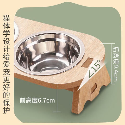 Junkiss cat bowl that cannot be knocked over, large capacity, extra large neck protection, anti-black chin kitten water bowl, stainless steel cat double bowl cat food basin, white birch color, large size - double bowl - food grade stainless steel basin - dry rice and drinking water