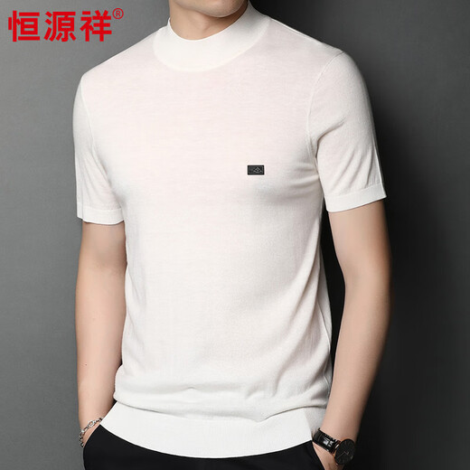 恒源祥100%羊毛短袖男士半高领打底衫半袖毛衣HJ225 黑色 175/92A 