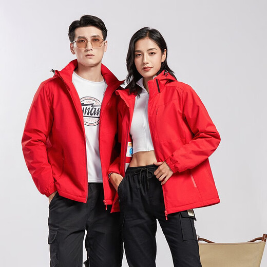 Western Camel Vancamel plus Samt Windbreaker für Männer und Frauen lässige Kurzjacke verdickte Arbeit Jacke Soft Shell Mountesering Anzug Anzug Anzug Winter 9930s Chinesische Rot-Frau [Solid Color] l