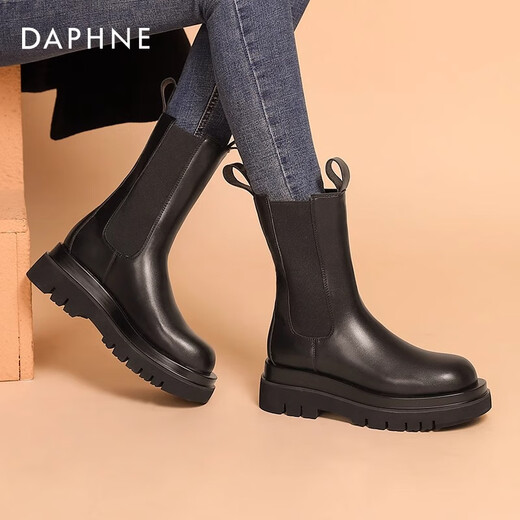 Daphne Boots Martin Boots for Women Plus Fleece 2024 Botas de chimenea de otoño e invierno para mujeres Botas Británicas de Mid Tube Chelsea Women's Black (altura del tacón de metro medio) 38