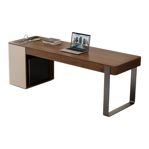 Feluosen high-end solid wood desk light luxury modern home living room study desk walnut veneer computer desk with socket 140*60*75cm single desk