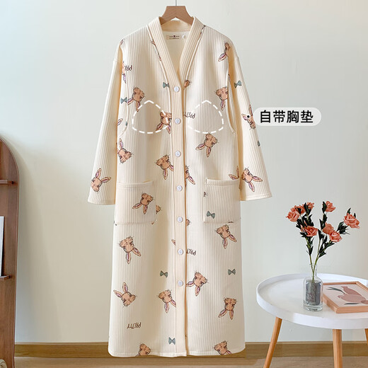 康帕美孕妇睡裙带胸垫免穿文胸春秋产后月子服医院产房待产哺乳睡衣产妇 SY2687红耳兔【待产裙】 L （建议90-110斤）
