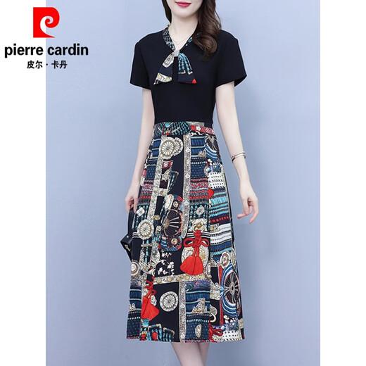 
Pierre cardin chiffon dress for women in summer 2025 new fake two-piece temperament and fashionable over-the-knee beautiful midi skirt 6626 black L suggests 90-100 Jin [Jin equals 0.5 kg]