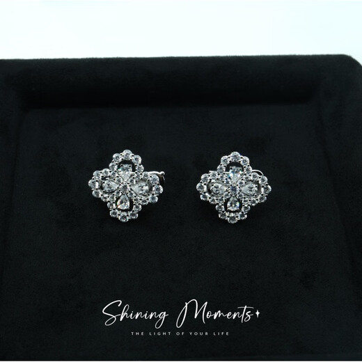 Fat Donglai's same style high luxury platinum four-leaf clover necklace HW925 full diamond light luxury niche earrings small ins large loop necklace (40+5cm) (S925+5A