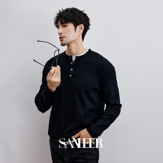 SANHEER yuppie gentleman German southern wool lightweight warm wool Henry collar men's thick sweater cardigan DAZ718 gray green L /50