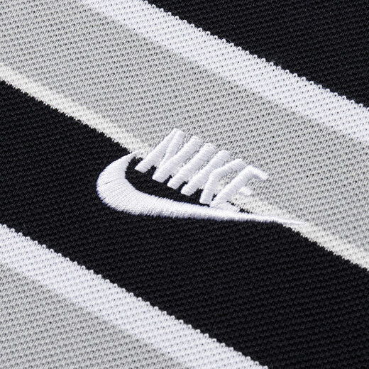 Nike striped short-sleeved T-shirt in summer new sportswear loose casual breathable lapel POLO shirt top FN3897-010 black and white stripes XL