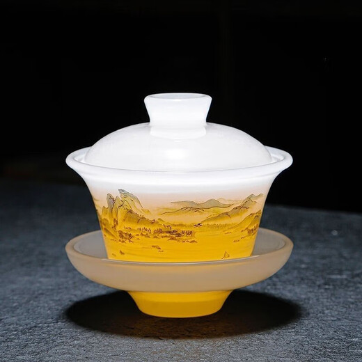 Jingdezhen high-end Qianli Jiangshan light luxury white jade glazed tea set Chinese-style household jade porcelain high-end simple glass tea cup Qianli Jiangshan master cup-white jade