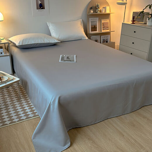 舒炫夏季单件纯色单双人1.5m冰丝丝滑裸睡被单学生宿舍 洛可可-宾利蓝+灰【床单为灰】 230x250cm单件床单+枕套2只