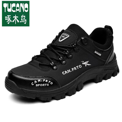 啄木鸟官方新款男鞋冬运动鞋休闲透气户外鞋防水防滑旅游鞋男厚底登山鞋 14088h标加绒黑色品牌高端旗舰 38