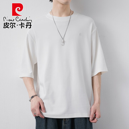 Pierre cardin (pierre cardin) 7-quarter sleeve men's short-sleeved T-shirt 2025 summer new round neck loose fit embroidered mid-sleeved trendy brand ins half-sleeved QD659 burgundy M [90-120Jin [Jin equals 0.5 kg]]