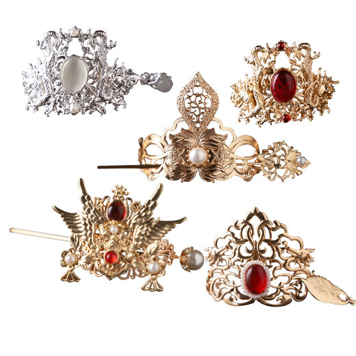 Rongxia ancient style hair accessories kc gold and silver ball head fairy hair crown top crown Song and Ming Dynasty style hairpin men and women martial arts hair accessories Jinnian hair crown set (gold)