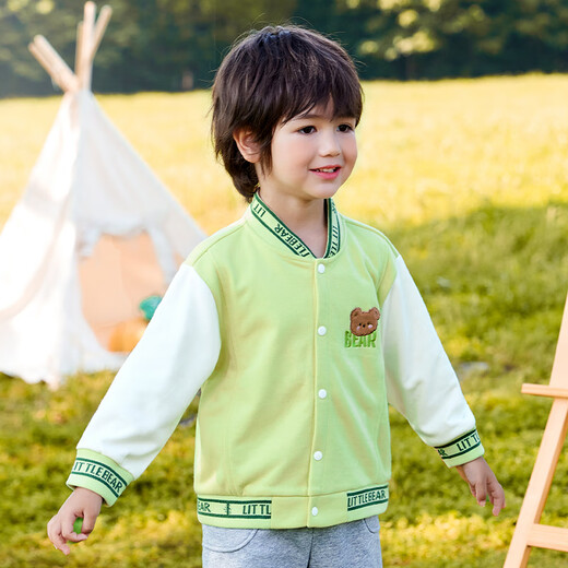 Mini Log Cabin Children's Jacket Spring and Autumn Boys and Girls Baseball Jacket Sports Casual Jacket Little Bear (Green) 110