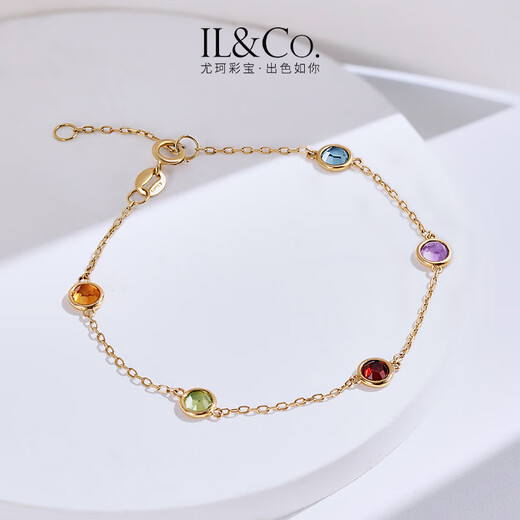 IL&CO Youke Little Sugar Bean 9K Gold Colored Natural Gemstone Bracelet Women's Garnet Birthday Gift for Girlfriend, About 1 Carat, Chain Length 16+2CM
