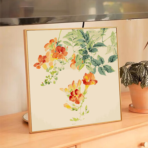 
Begonia flowers digital oil painting Chinese style flower digital oil painting DIY fill color hand-painted peony begonia qx15903 [hibiscus flower] 20*20cm thick solid wood inner frame + exquisite outer frame (