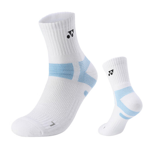 YONEX badminton socks sweat-absorbent breathable towel bottom thickened 145234BCR white and blue 2 pairs
