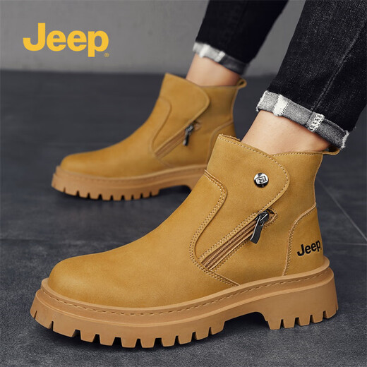 Jeep Martin boots men's high-top British style work boots men's autumn and winter medium-top thick-soled retro motorcycle shoes men's earthy 41