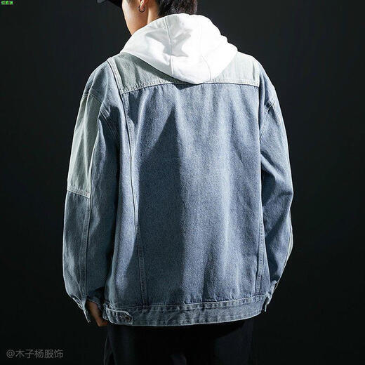 LAXSESU2025外套春秋男新款浅色拼接工装休闲宽松大码牛仔夹克男上衣潮 WTM02浅蓝(新品) M [建议90-115斤]