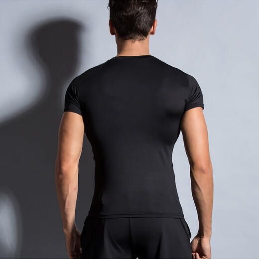 Huian short-sleeved sports t-shirt men's quick-drying clothing yoga clothing fitness clothing tights breathable running training top black line XL