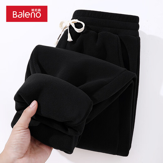 Baleno Polar Fleece Heavy Duty Pants Men's Winter Plus Velvet Warm Simple Solid Color Casual Pants Home Work Sports Pants Polar Fleece - Black# Solid Color XL Double Layer Polar Fleece Warmer