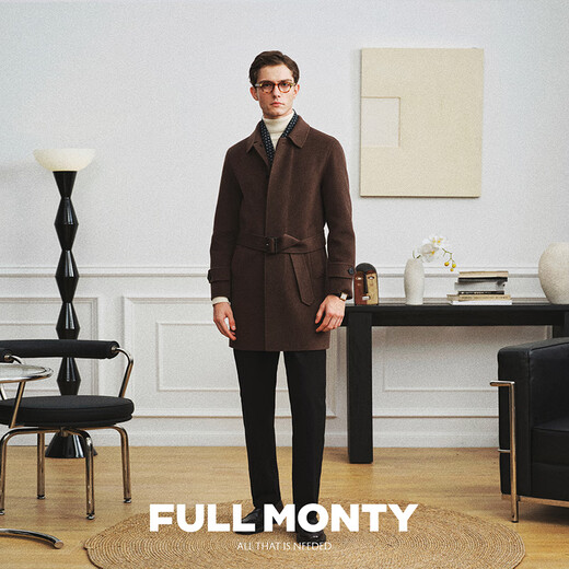 FULL MONTY【短绒直肩】男士羊毛大衣商务休闲中长款秋冬呢子外套 棕色50010 54