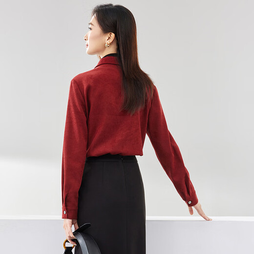 Shandu Bila New Year Red Elegant Temperament Fake Two-piece Shirt Women's Winter Half-High Collar Right Shoulder Pullover Workplace OL Style Shirt
