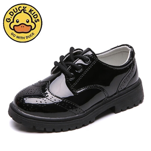 G.duck little yellow duck children's leather shoes boys new soft sole black British style performance leather shoes girls fashion performance NK-302 black 33 (inner length 20.5cm)