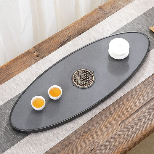 2025新款整块乌金石茶盘家用磨砂排水式功夫茶台办公石茶托202000 春江湖色石茶盘90x35  1098